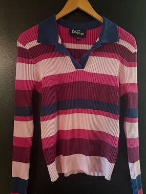 Lesley Evers Ribbed Striped Knit Polo Sweater – Women’s 2X